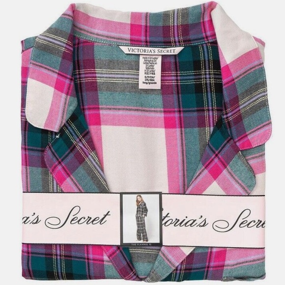 NWT Victoria's Secret XL 2 Pc Flannel Long Pajama Set Cotton Modal Plaid Shimmer - Picture 2 of 3